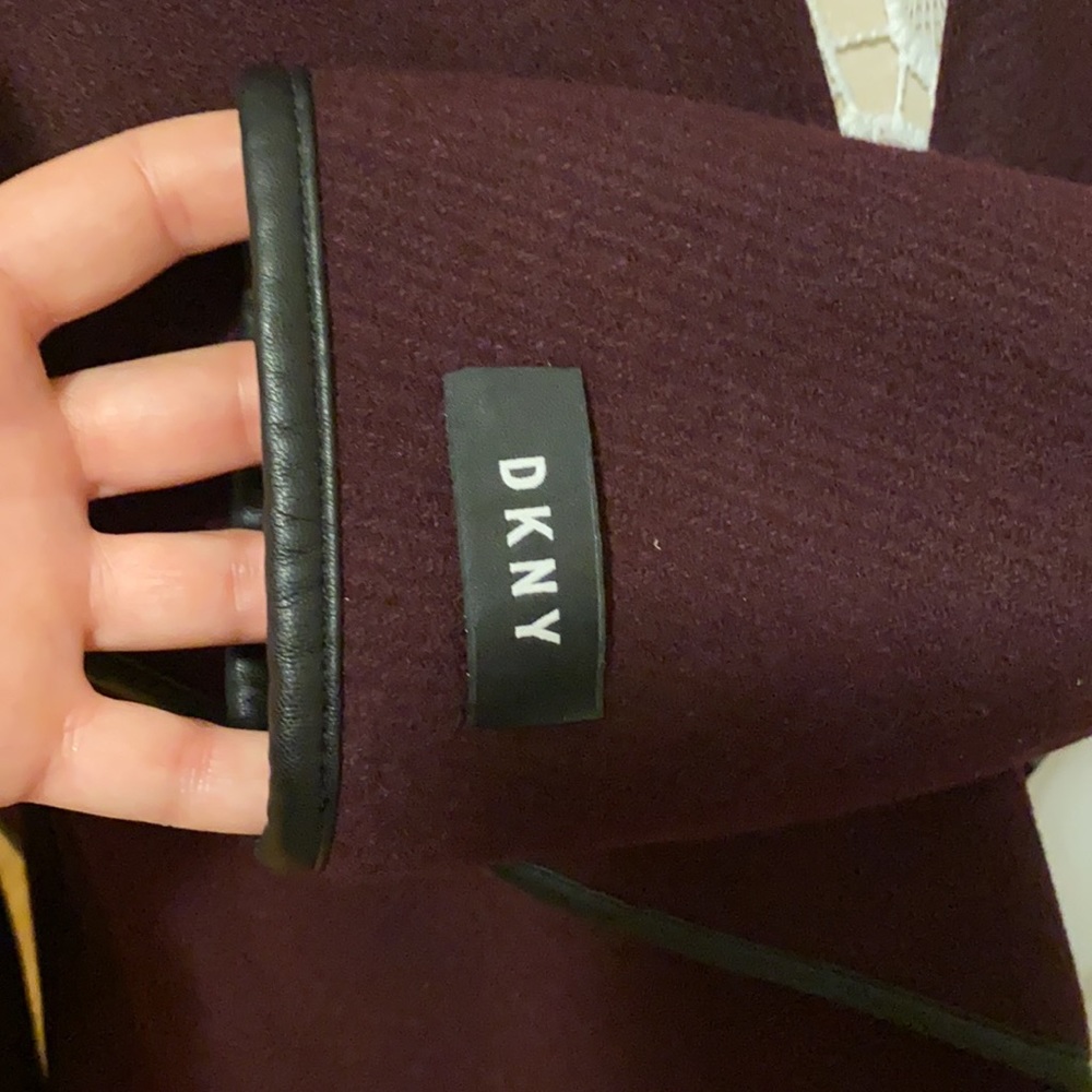 DKNY Faux-Leather-Trim Wrap Coat 🧥 in Bordeaux - Picture 6 of 17